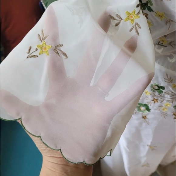 Vintage, 1960s, Junket Gown. Sheer floral embroidery, butterfly sleeves. US14. - Picture 7 of 7